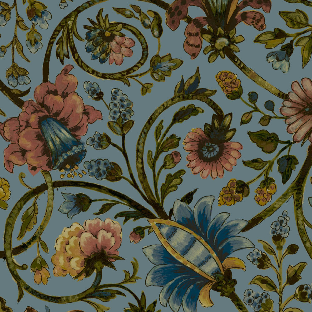 Mallion & Knowles Baroda Peach/Jade Fire Retardant Curtains texture detail
