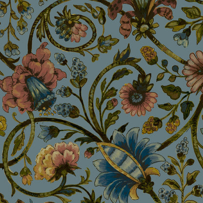 Mallion & Knowles Baroda Peach/Jade Fire Retardant Curtains texture detail