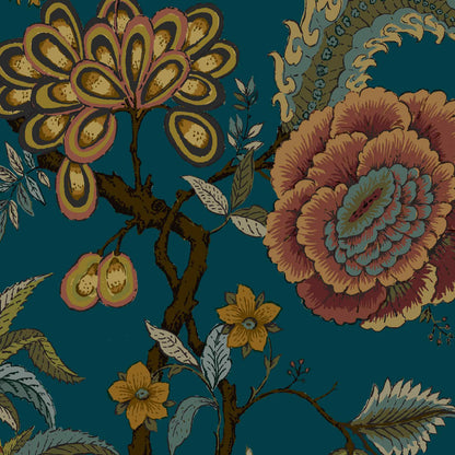 Mallion & Knowles Pompadour Teal Fire Retardant Curtains texture detail