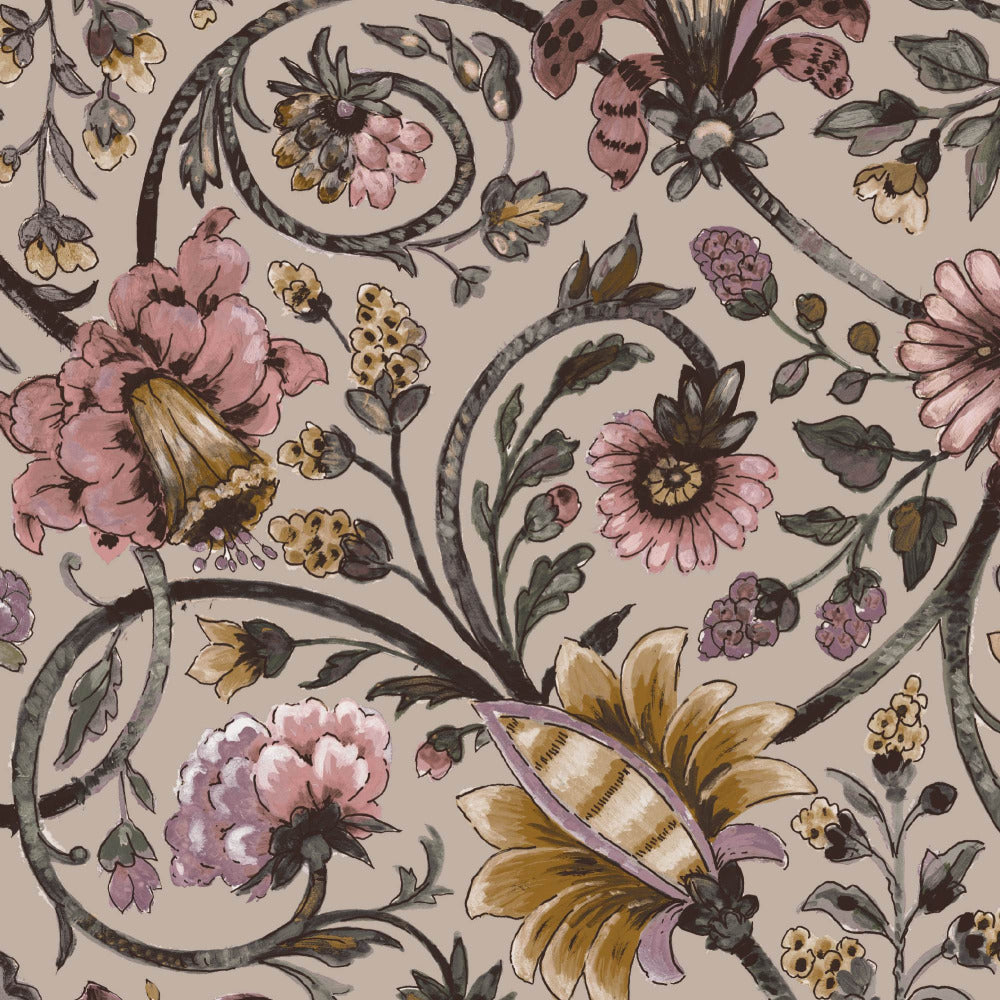 Mallion & Knowles Baroda Rose/Pink Fire Retardant Curtains texture detail