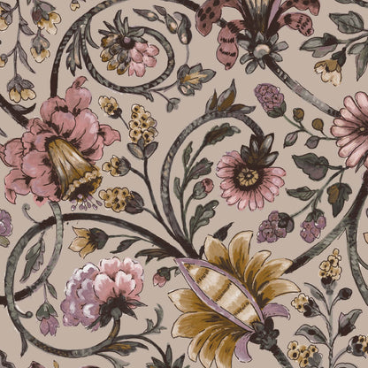 Mallion & Knowles Baroda Rose/Pink Fire Retardant Curtains texture detail