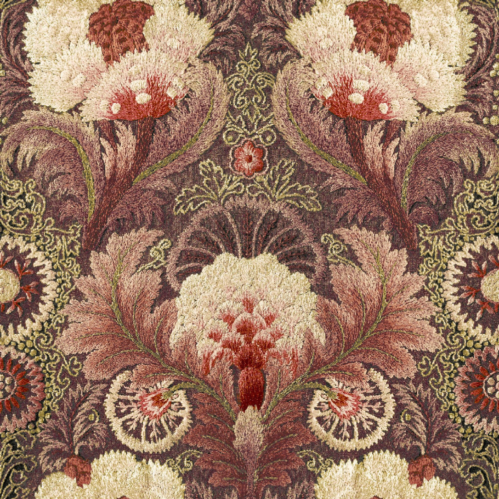 Mallion & Knowles Tapestry Crimson Fire Retardant Curtains texture detail