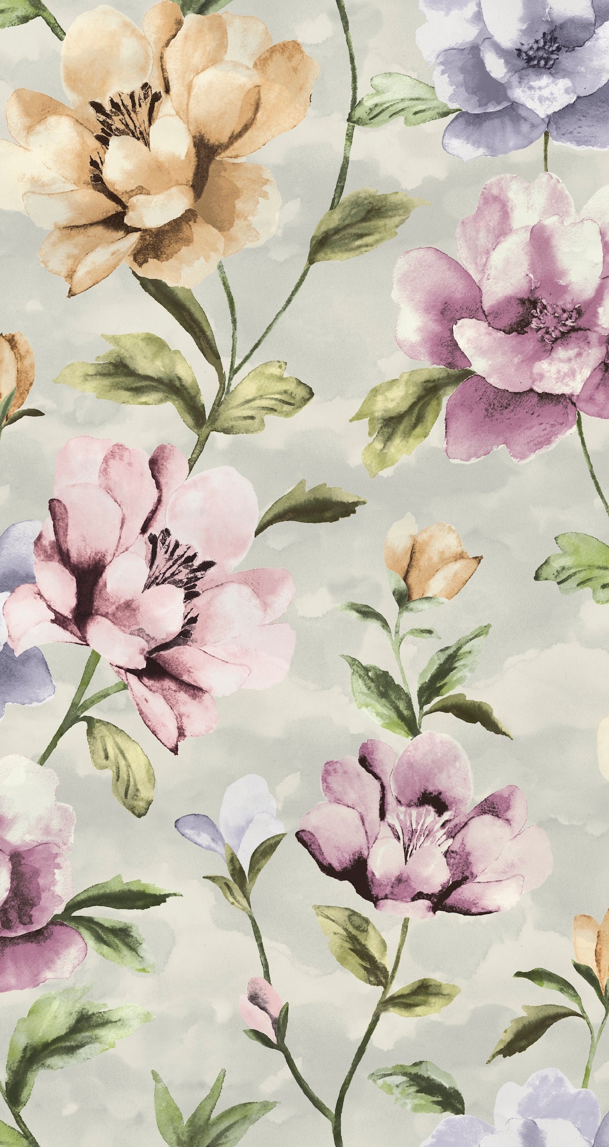 Gardenia Aubergine - Edmund Bell Nature Reserve print fabric flat