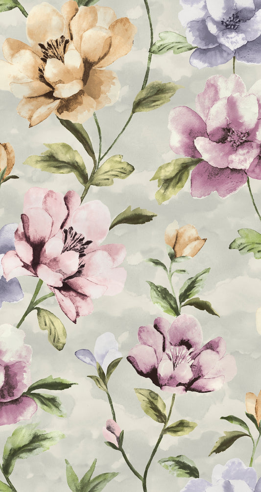 Gardenia Aubergine - Edmund Bell Nature Reserve print fabric flat