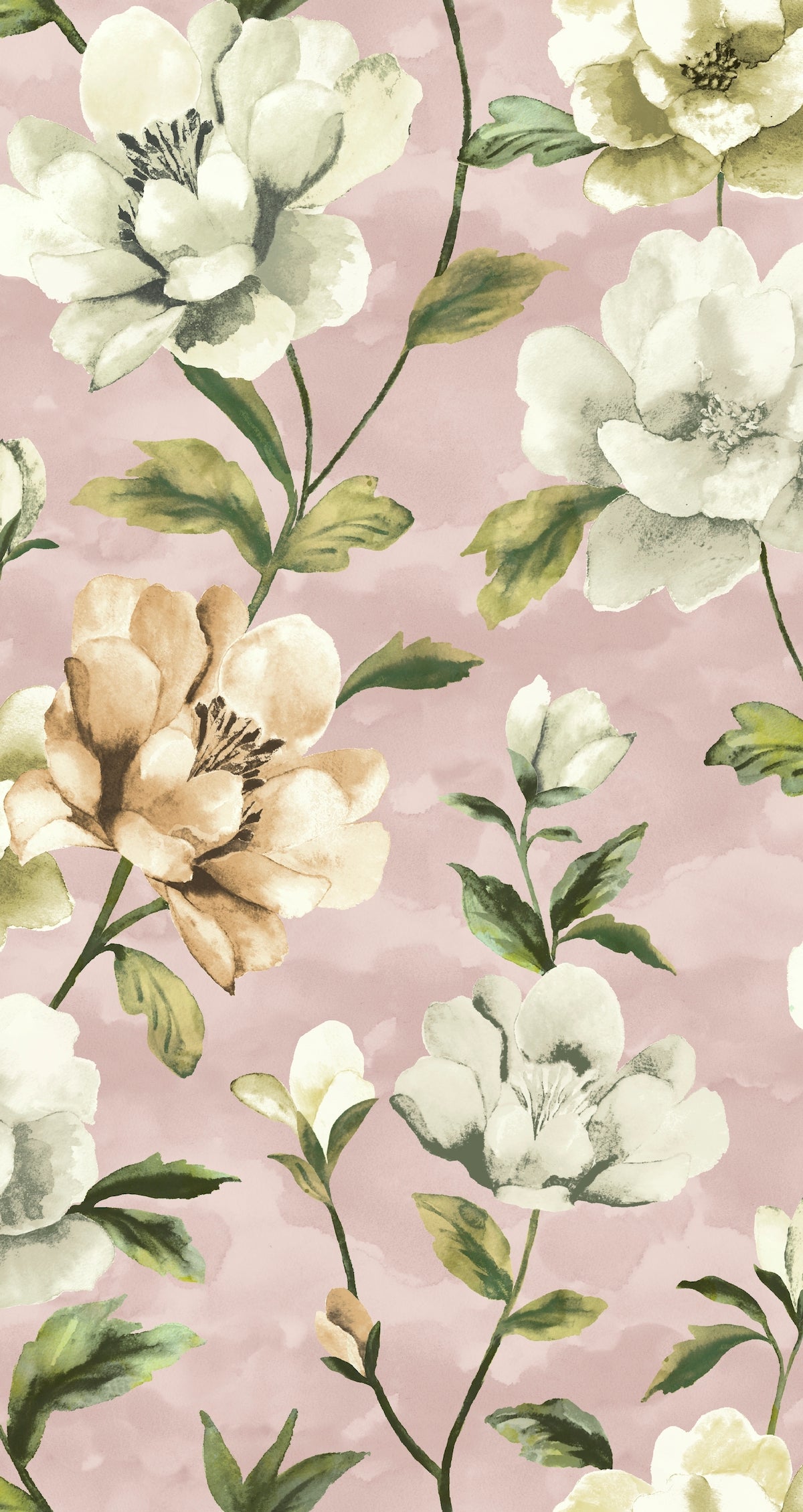 Gardenia Blush - Edmund Bell Nature Reserve print fabric flat