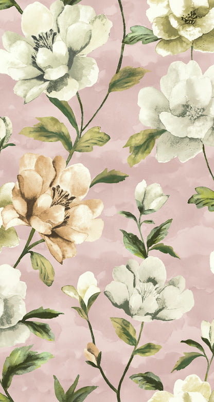 Gardenia Blush - Edmund Bell Nature Reserve print fabric flat