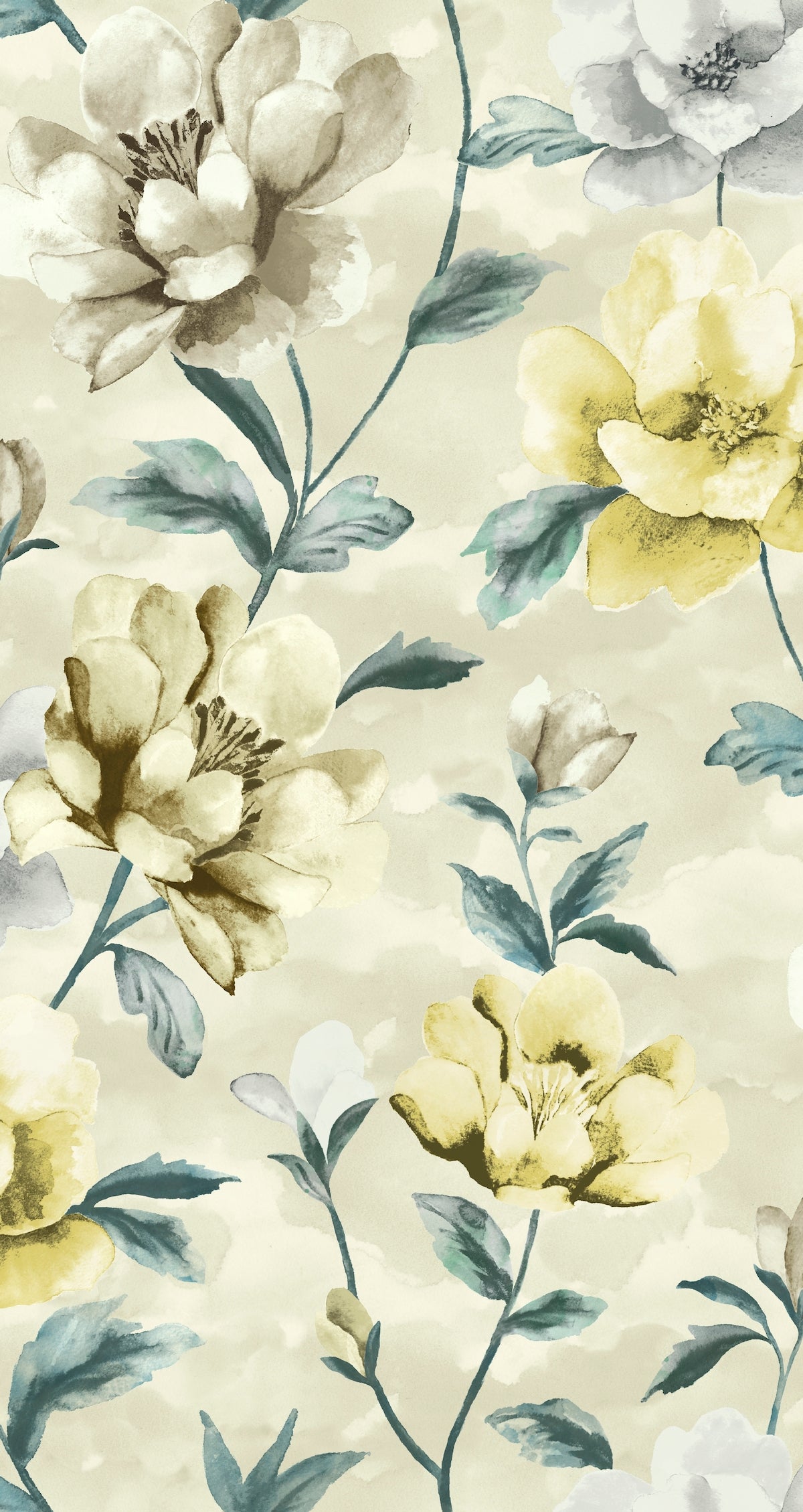 Gardenia Citrine - Edmund Bell Nature Reserve print fabric flat