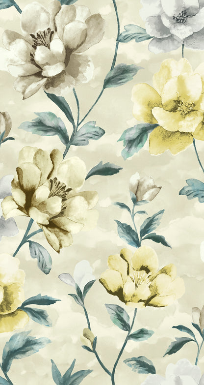Gardenia Citrine - Edmund Bell Nature Reserve print fabric flat