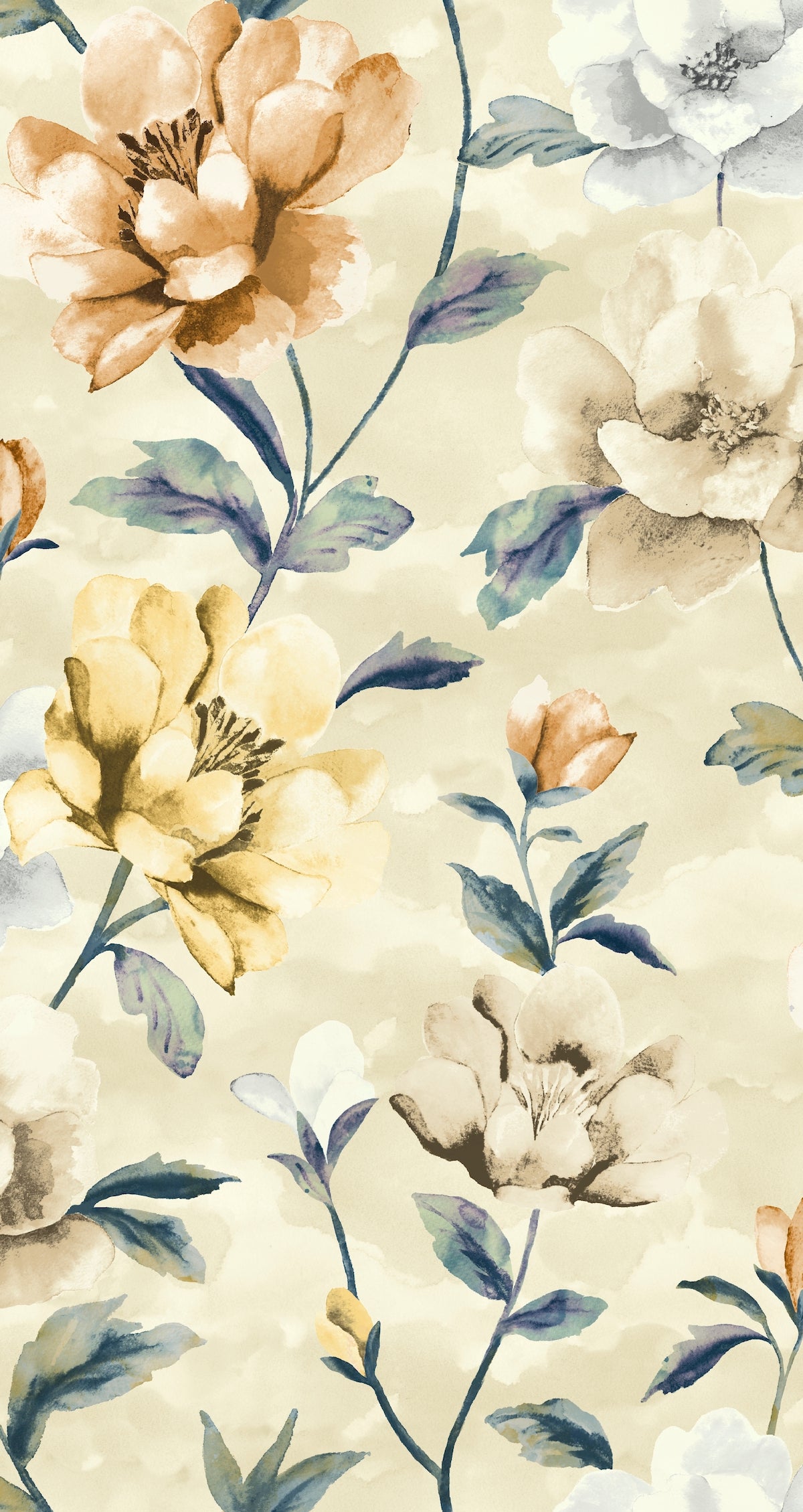 Gardenia Copper - Edmund Bell Nature Reserve print fabric flat