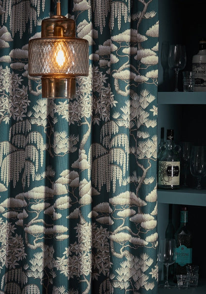 ILIV Matsu Slate Blue Fire Retardant Curtains wavy