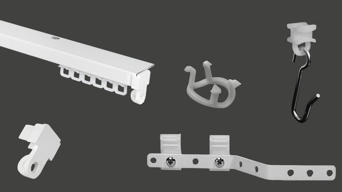 L-Section kit components – pre-drilled track, end caps, gliders and twist end stops