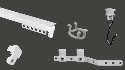 L-Section kit components – pre-drilled track, end caps, gliders and twist end stops