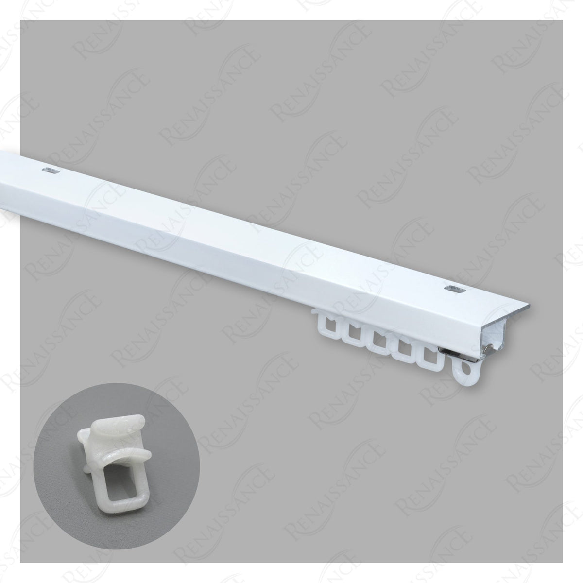 L-Section Discreet Fit contract curtain track kit in white with standard gliders