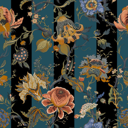 Mallion & Knowles Athena Stripe Teal Fire Retardant Curtains texture detail