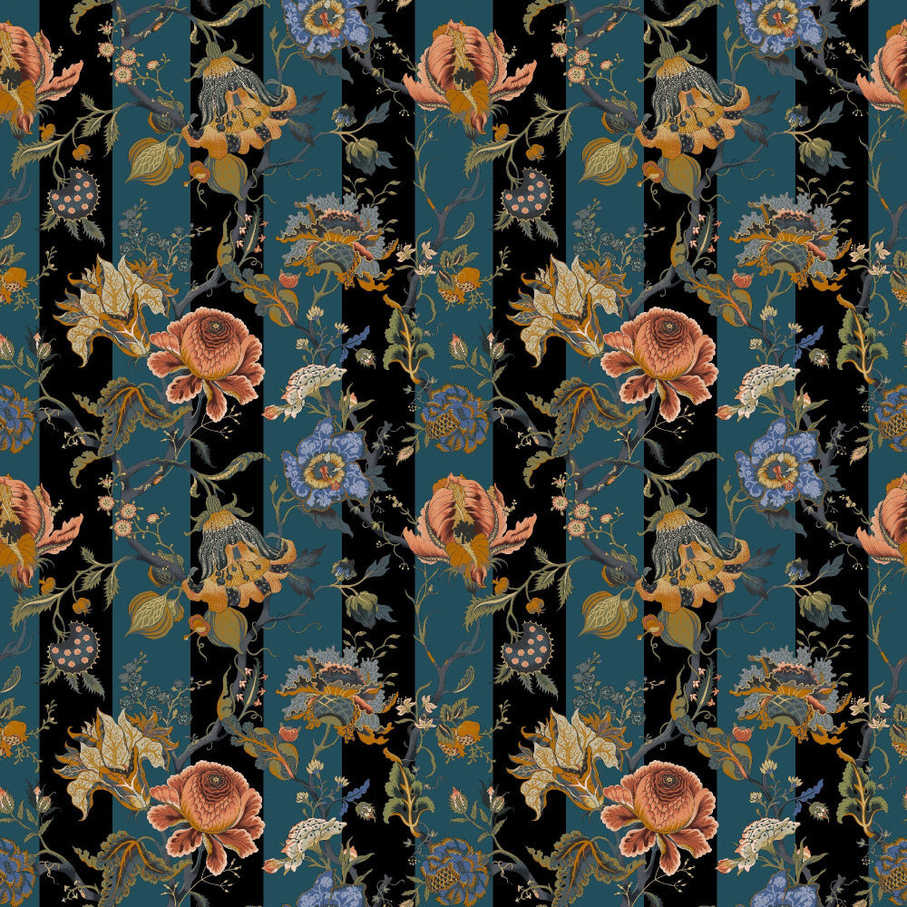 Mallion & Knowles Athena Stripe Teal Fire Retardant Curtains