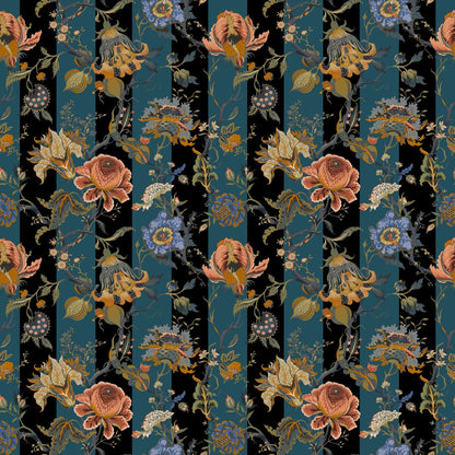 Mallion & Knowles Athena Stripe Teal Fire Retardant Curtains