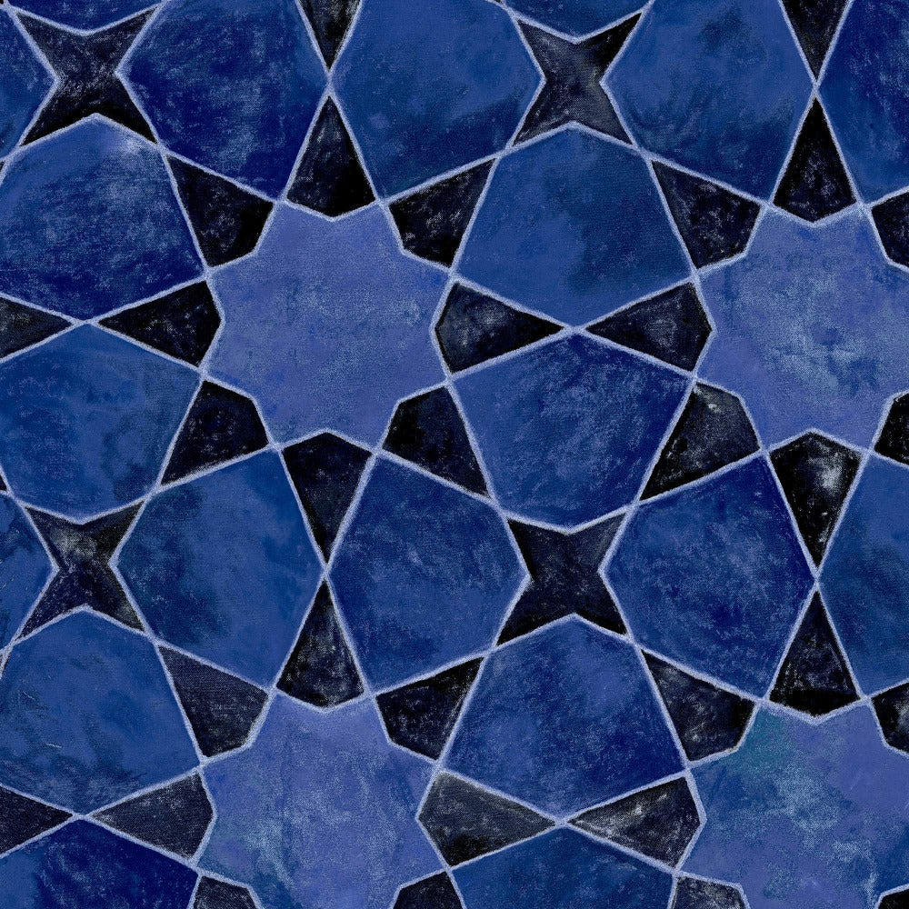 Mallion & Knowles Bazaar Ultramarine Fire Retardant Curtains texture detail