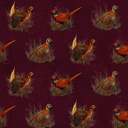 Mallion & Knowles Game Birds Burgundy Fire Retardant Curtains