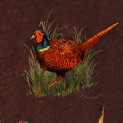 Mallion & Knowles Game Birds Cocoa Fire Retardant Curtains texture detail