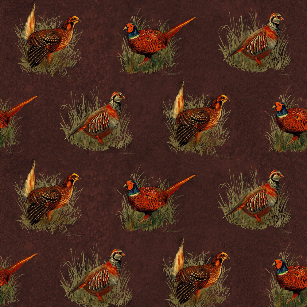 Mallion & Knowles Game Birds Cocoa Fire Retardant Curtains