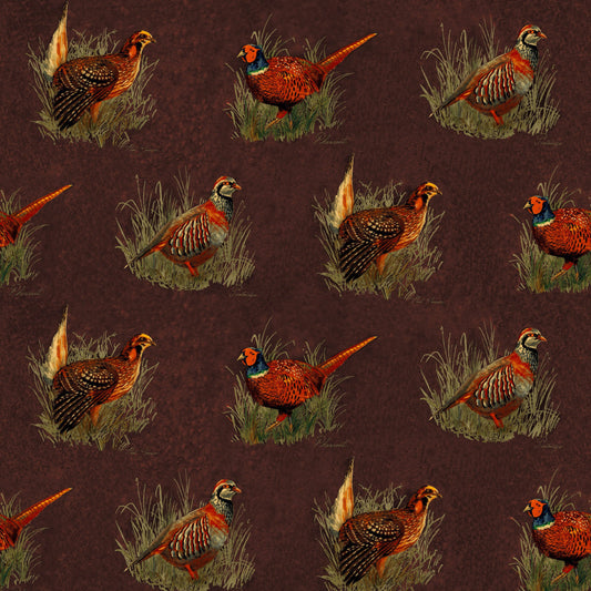 Mallion & Knowles Game Birds Cocoa Fire Retardant Curtains