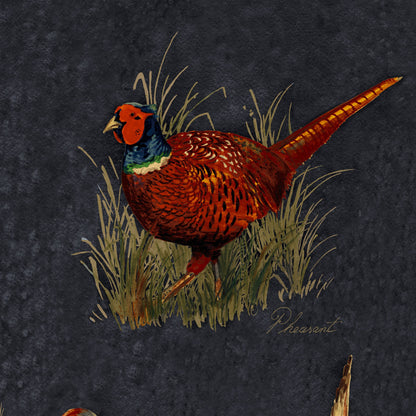 Mallion & Knowles Game Birds Graphite Fire Retardant Curtains texture detail