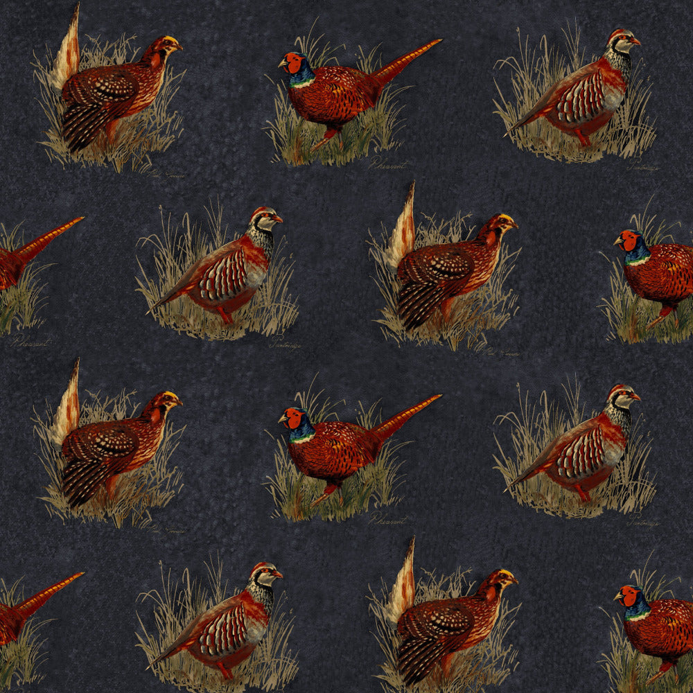 Mallion & Knowles Game Birds Graphite Fire Retardant Curtains
