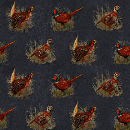 Mallion & Knowles Game Birds Graphite Fire Retardant Curtains