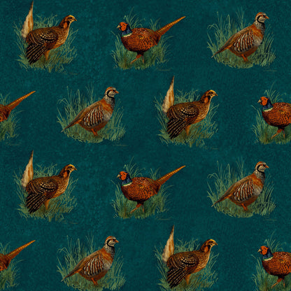 Mallion & Knowles Game Birds Teal Fire Retardant Curtains