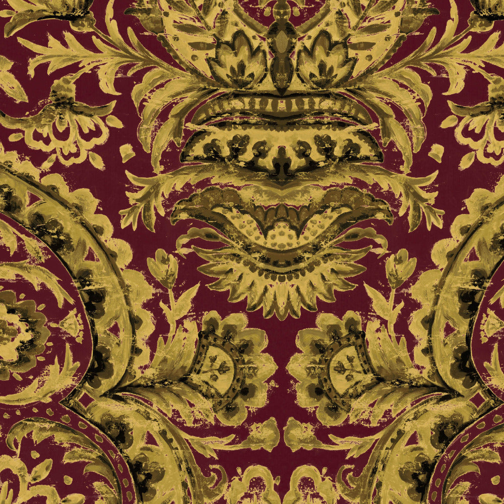 Mallion & Knowles Grosvenor Crimson/Gold Fire Retardant Curtains texture detail