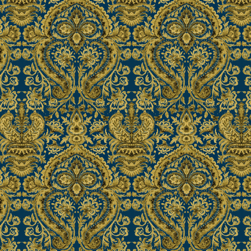 Mallion & Knowles Grosvenor Sapphire/Gold Fire Retardant Curtains