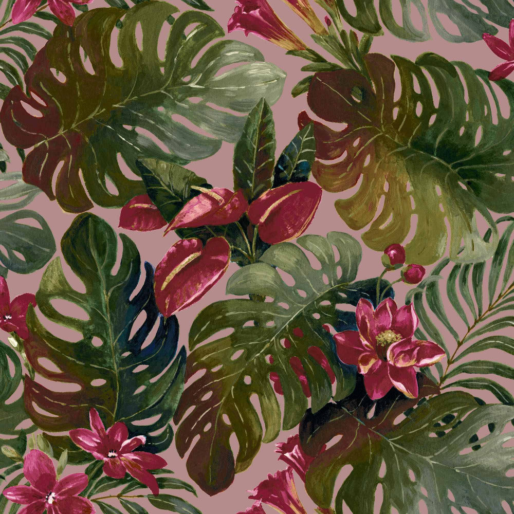 Mallion & Knowles Hawaii Crimson/Blush Fire Retardant Curtains