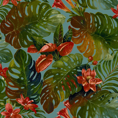 Mallion & Knowles Hawaii Scarlet/Jade Fire Retardant Curtains