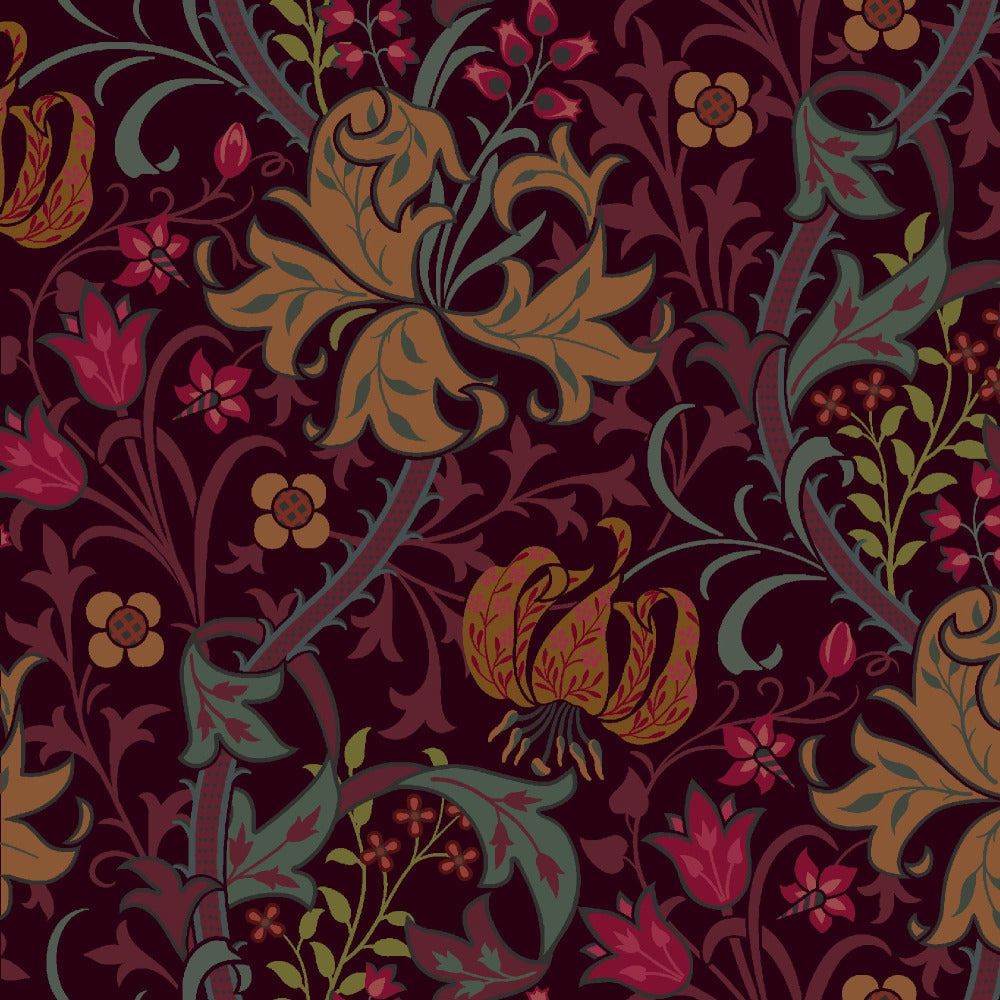 Mallion & Knowles Honeysuckle Peach-Plum Fire Retardant Curtains texture detail