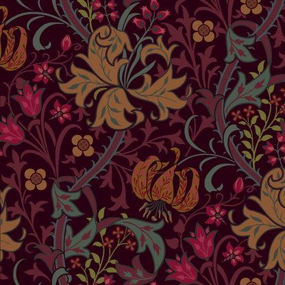 Mallion & Knowles Honeysuckle Peach-Plum Fire Retardant Curtains texture detail
