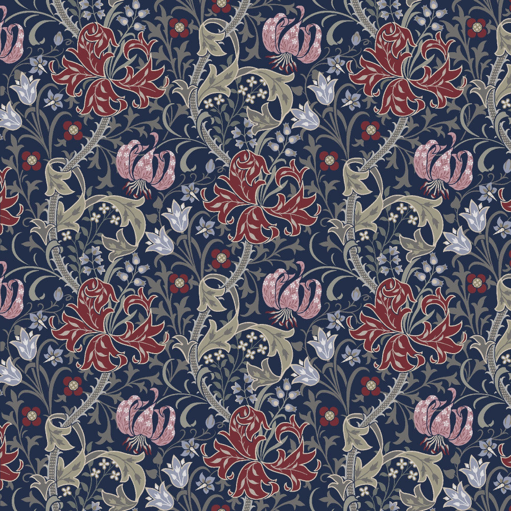 Mallion & Knowles Honeysuckle Red-Navy Fire Retardant Curtains