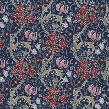 Mallion & Knowles Honeysuckle Red-Navy Fire Retardant Curtains