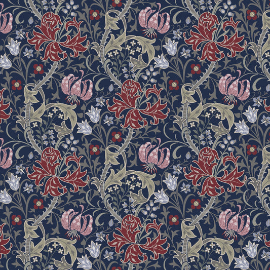 Mallion & Knowles Honeysuckle Red-Navy Fire Retardant Curtains