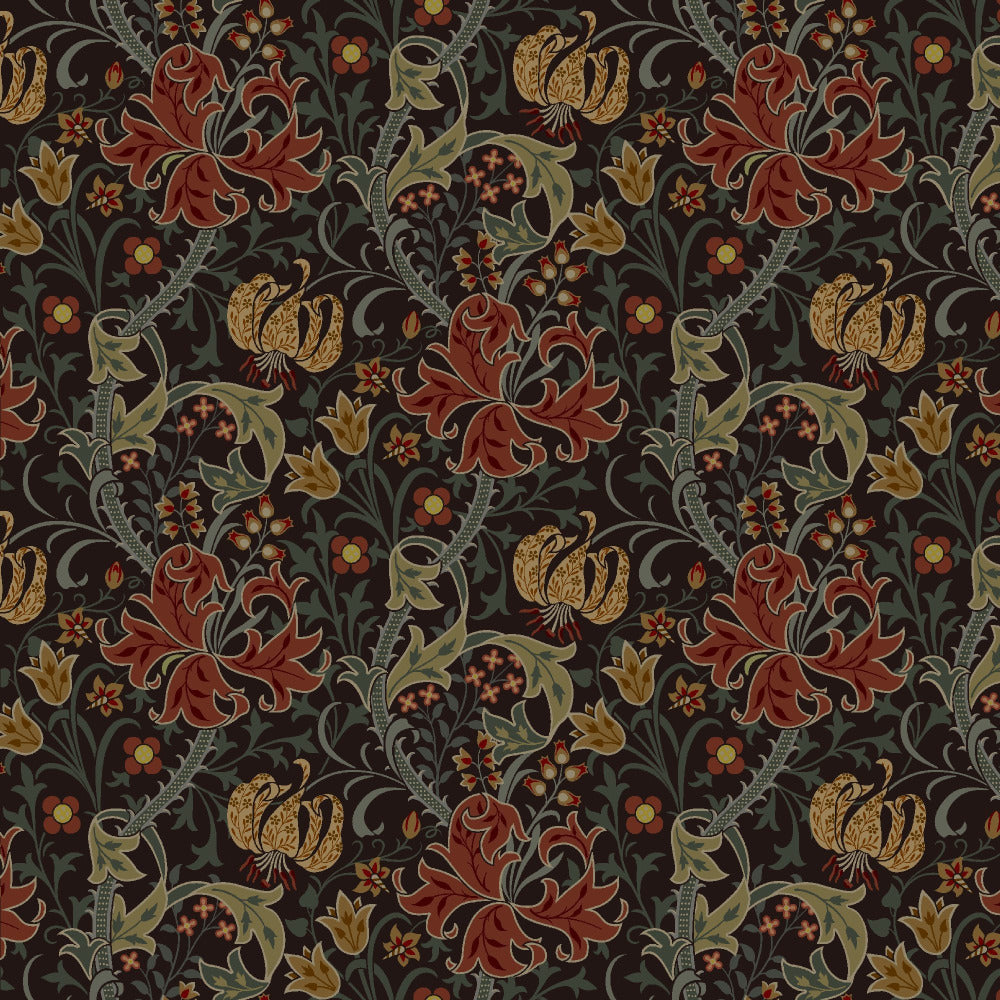 Mallion & Knowles Honeysuckle Scarlet-Black Fire Retardant Curtains
