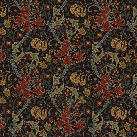 Mallion & Knowles Honeysuckle Scarlet-Black Fire Retardant Curtains
