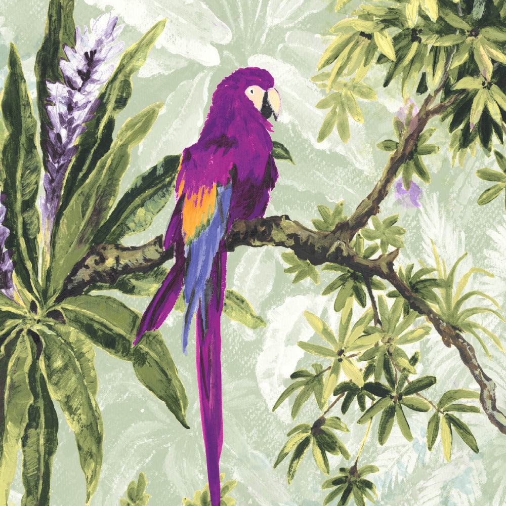 Mallion & Knowles Macaw Purple/Sage Fire Retardant Curtains texture detail