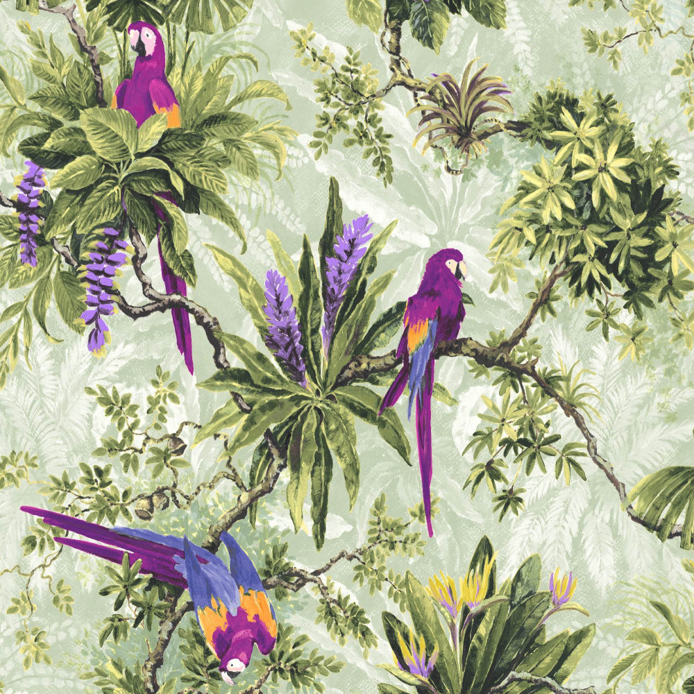 Mallion & Knowles Macaw Purple/Sage Fire Retardant Curtains