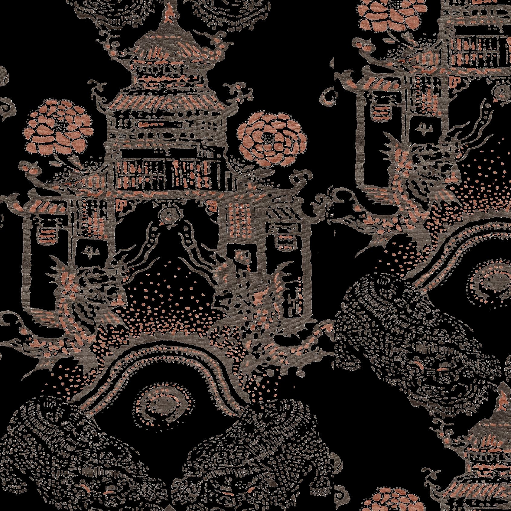 Mallion & Knowles Pagoda Coffee/Peach Fire Retardant Curtains texture detail