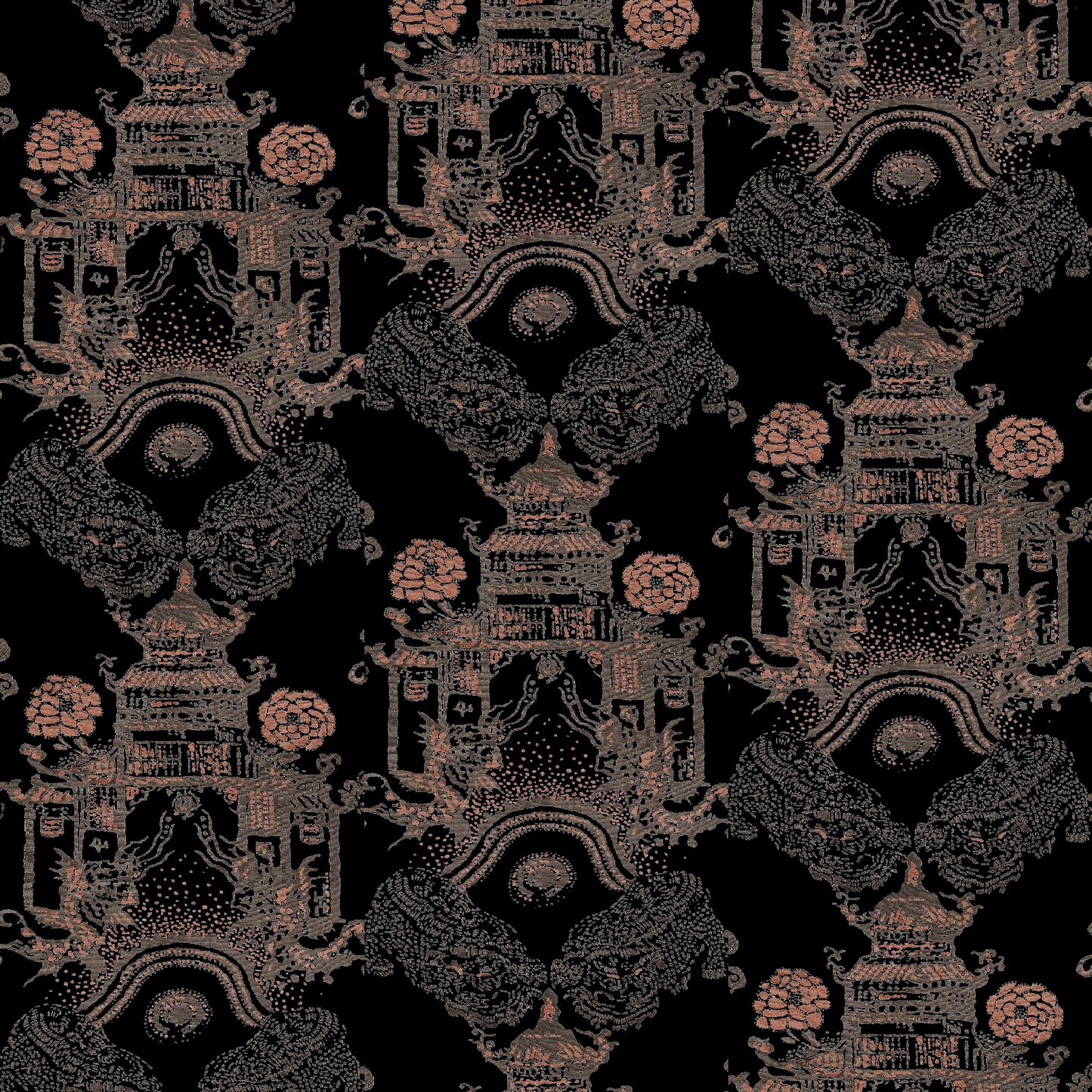 Mallion & Knowles Pagoda Coffee/Peach Fire Retardant Curtains