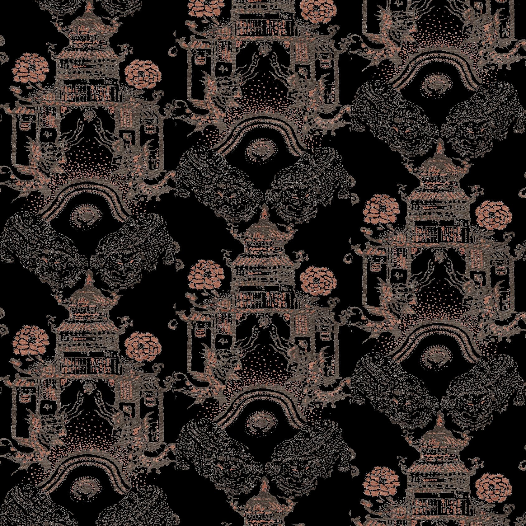 Mallion & Knowles Pagoda Coffee/Peach Fire Retardant Curtains
