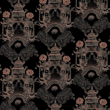 Mallion & Knowles Pagoda Coffee/Peach Fire Retardant Curtains