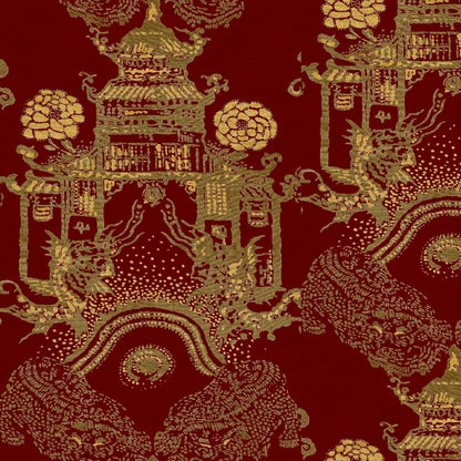 Mallion & Knowles Pagoda Crimson Fire Retardant Curtains texture detail