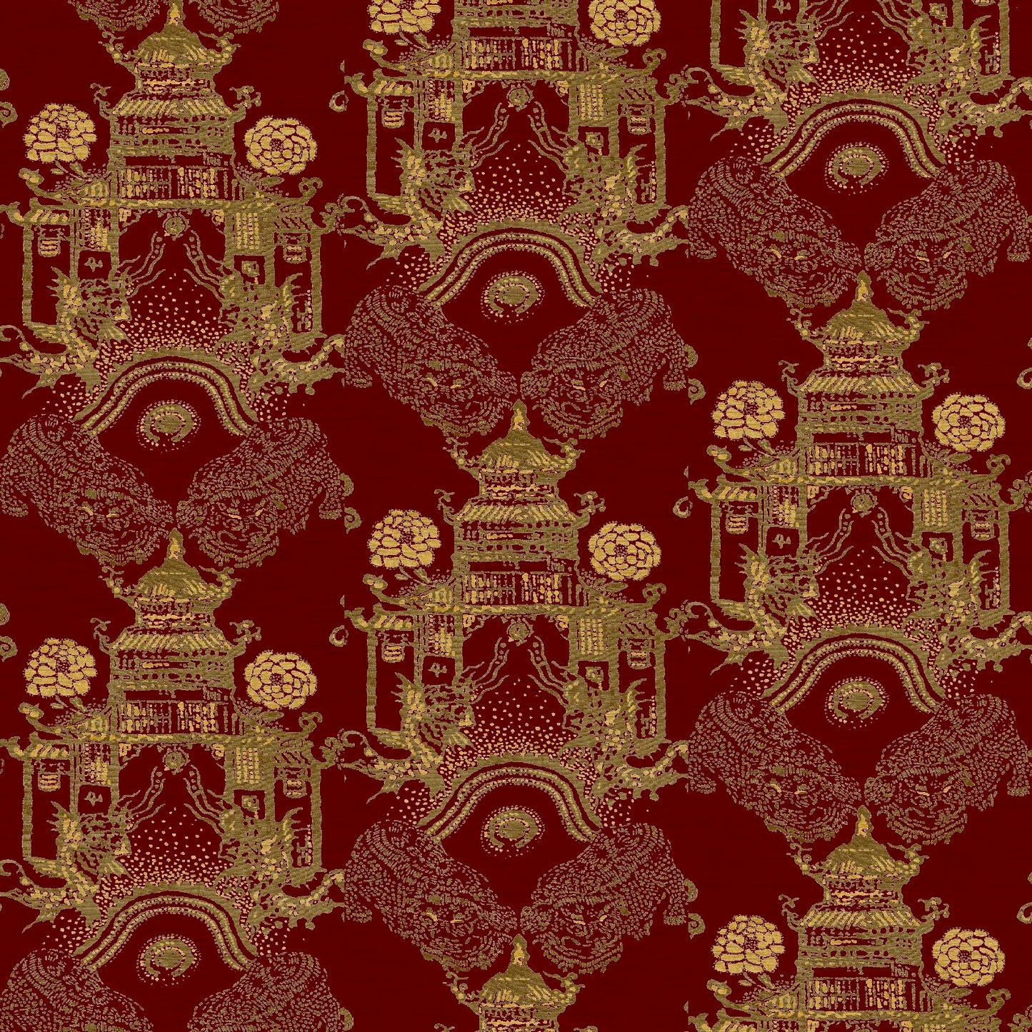 Mallion & Knowles Pagoda Crimson Fire Retardant Curtains