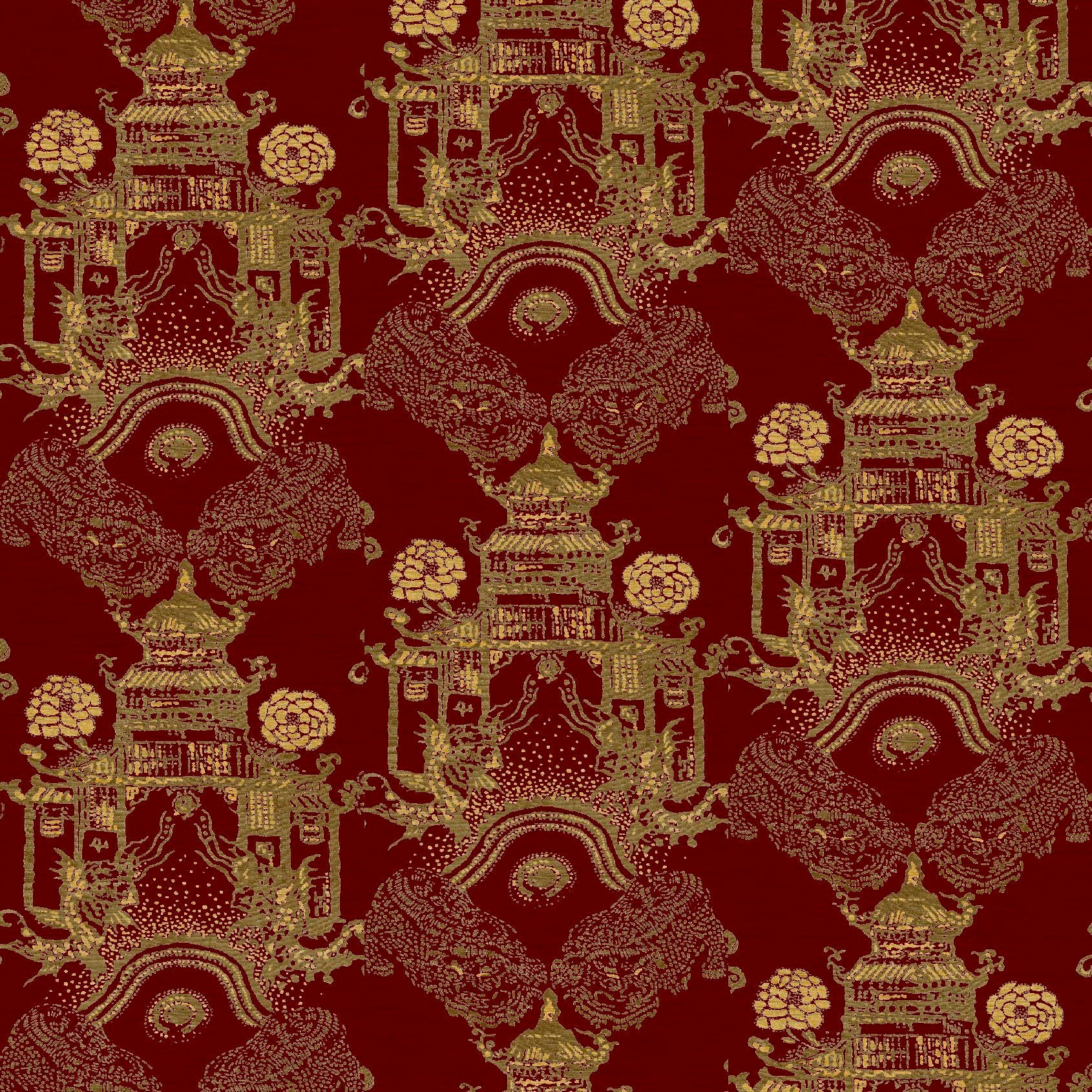 Mallion & Knowles Pagoda Crimson Fire Retardant Curtains