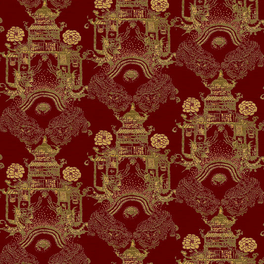 Mallion & Knowles Pagoda Crimson Fire Retardant Curtains